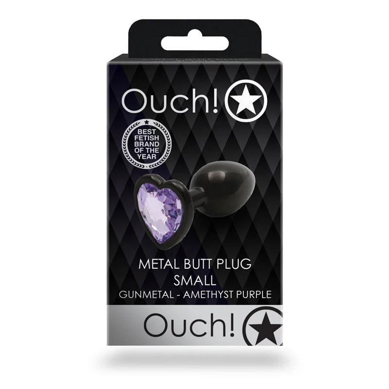 anal toys with easy controls-OUCH! Heart Gem Gunmetal Butt Plug - Small