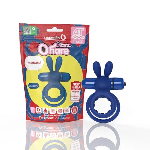 cock ring for pleasure solutions-Screaming O 4T Ohare - Stretchy Wearable Vibrating Cock Ring with Soft and Flexible Clitoral Rabbit Ears Blueberry