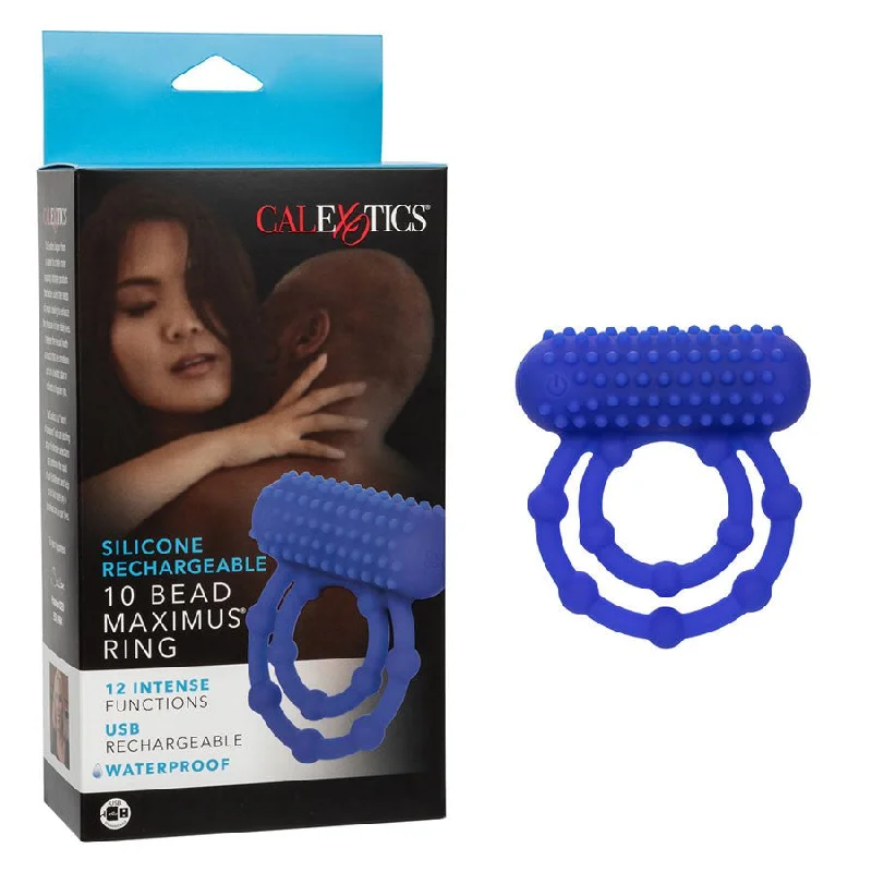 cock ring durability benefits guide-Silicone Rechargeable 10 Bead Maximus Double Cock Ring Blue