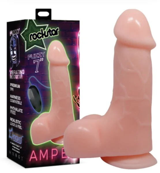 dildo customization ratings-Rockstar Amped FUZZY 7 inch Vibrating Dildo with Remote Control