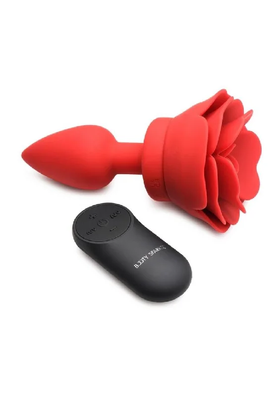 anal toys with hands-free mode-Booty Sparks 28x Rechargeable Silicone Vibrating Rose Anal Plug with Remote Control