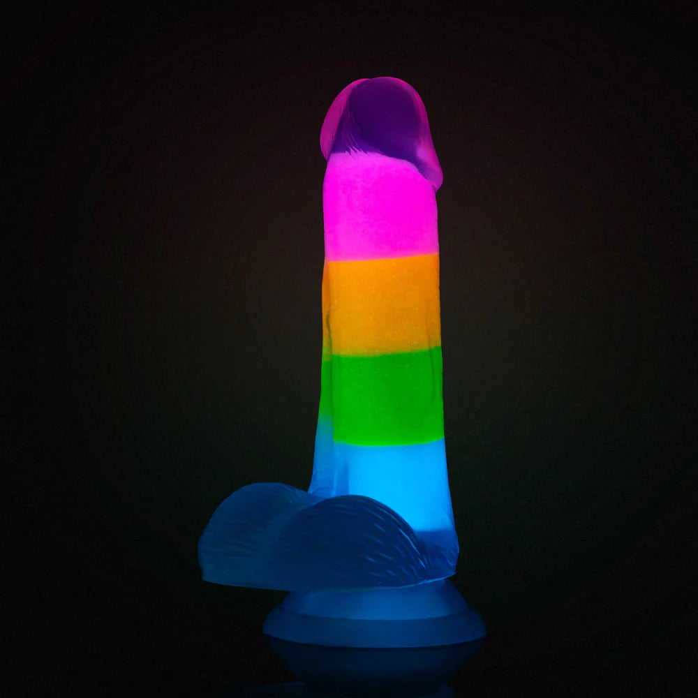 dildo price innovations-Neo Elite Rainbow Rave - Glow + Dual-Density Suction Cup Dildo