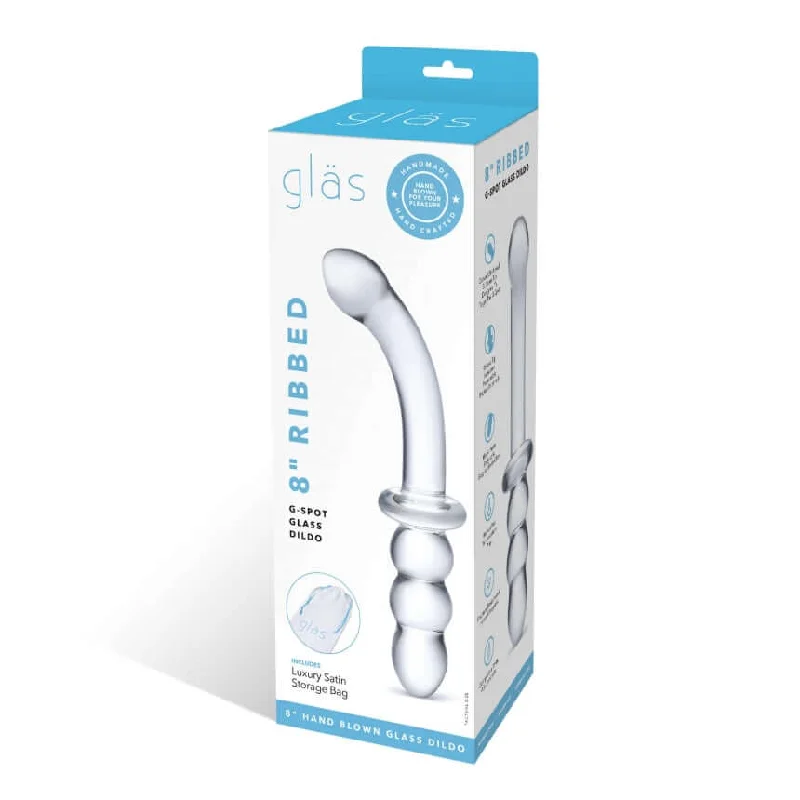 dildo flexibility tools-8-Inch Ribbed G-Spot Glass Dildo from Glas - Dual-Ended, Handcrafted, Luxury Satin Storage Bag