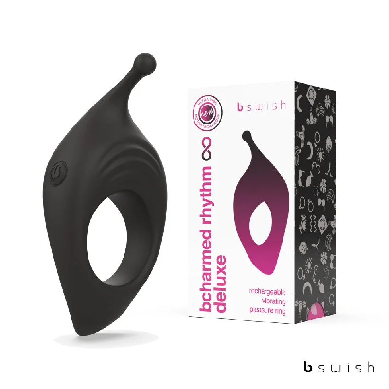 cock ring pleasure tips-BCharmed Rhythm Infinite Deluxe - Black - Black USB Rechargeable Vibrating Cock Ring