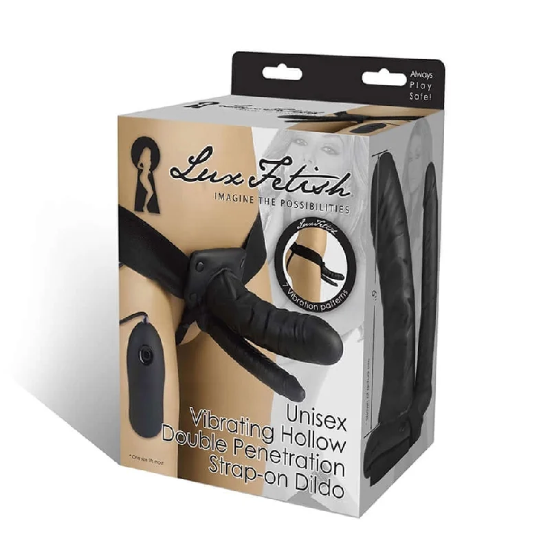 dildo support trends-Lux Fetish Unisex Vibrating Hollow Double Penetration Strap On Dildo