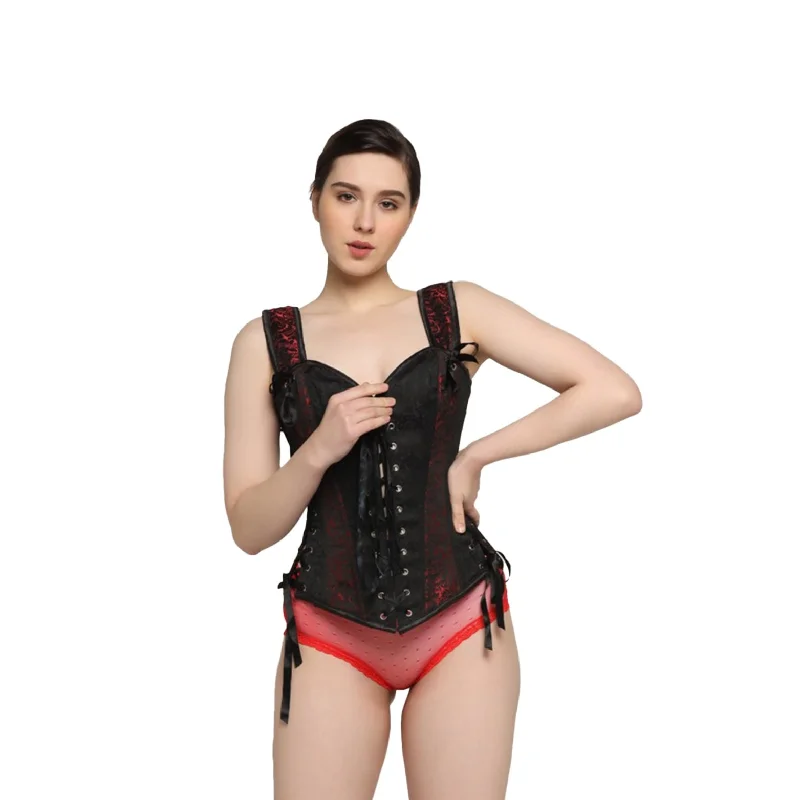 Corset with side straps-Black/Red Overbust corset