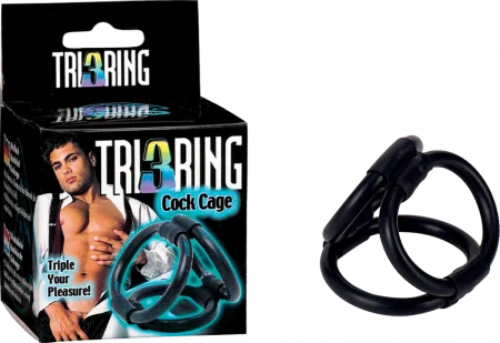 cock ring battery guide-Tri Ring 3 Cock Cage (Black)