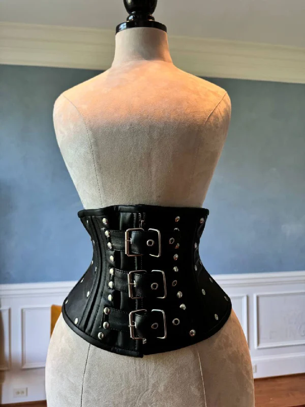 Corset with back straps-Real leather corset waspie with double bones for tight lacing and waist training. Gothic, steampunk, valentine, gf gift corset belt