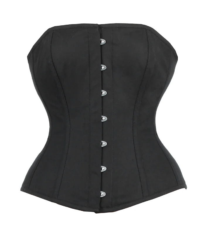 Corset for hourglass curves-Black Cotton  Long Line Overbust Corset