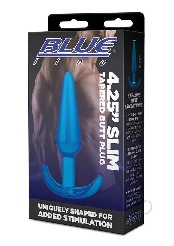 anal toys with easy storage-Blue Line Slim Tapered Plug 4.25 Blu