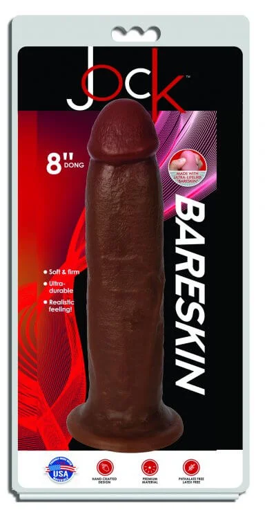 dildo safety accessories-Jock Bareskin 8 Inches Latte Dildo: Ultra Lifelike Pleasure with Suction Cup Base