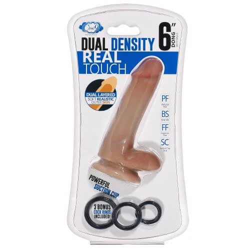 dildo suction enhancements-Cloud 9 Dual Density 6 inches Dildo Real Touch Realistic Painted Veins with Balls Tan Mocha