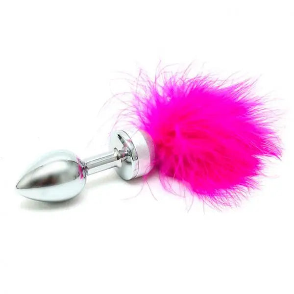 discreet anal toys shipping-Rimba Small Steel Anal Butt Plug with Pink Feathers