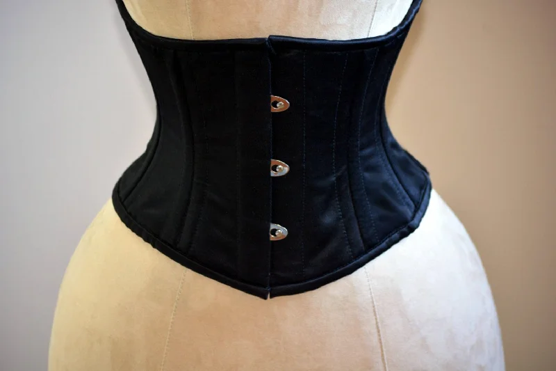 Corset with silk straps-Classic satin steel-boned authentic waspie corset for tight lacing and waist training.