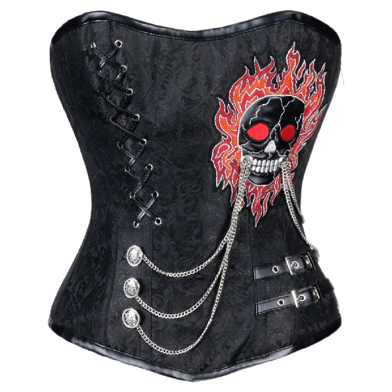 Corset for slim waist-Skull embroidered gothic overbust corset