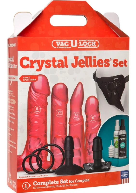 dildo safety benefits-Doc Johnson Vac U Lock Crystal Jellies Dildo Set Pink