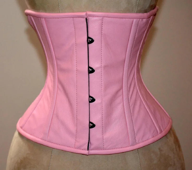 Corset with leather straps-Lambskin waist steel-boned authentic corset of the pale pink color. Corset for tight lacing and waist training, steampunk, gothic