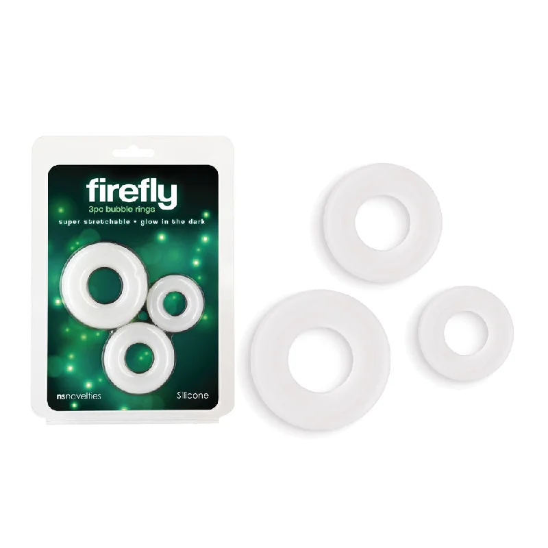 cock ring discreet shipping-Firefly - 3pc Bubble Rings - White - Glow in Dark Cock Rings - Set of 3 Sizes