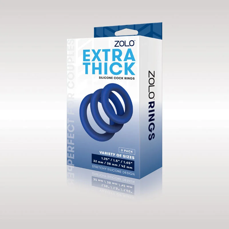 cock ring safety solutions-Zolo Extra Thick Silicone Cock Rings 3-Pack - Blue Thick Cock Rings - Set of 3 Sizes