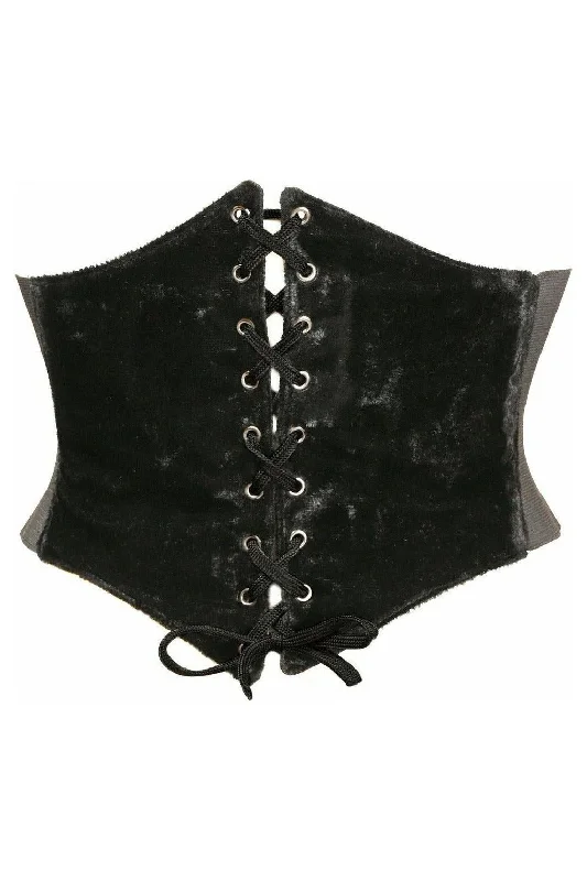 Corset for winter wedding-Lavish Black Velvet Corset Belt Cincher