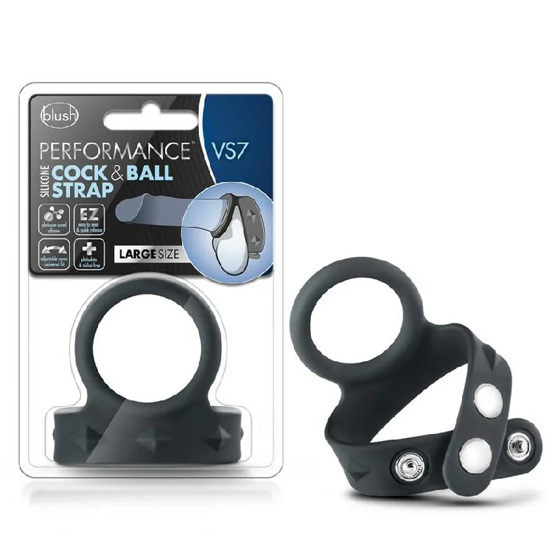 cock ring luxury benefits guide-Performance VS7 Silicone Cock & Ball Strap Large Black by Blush Novelties