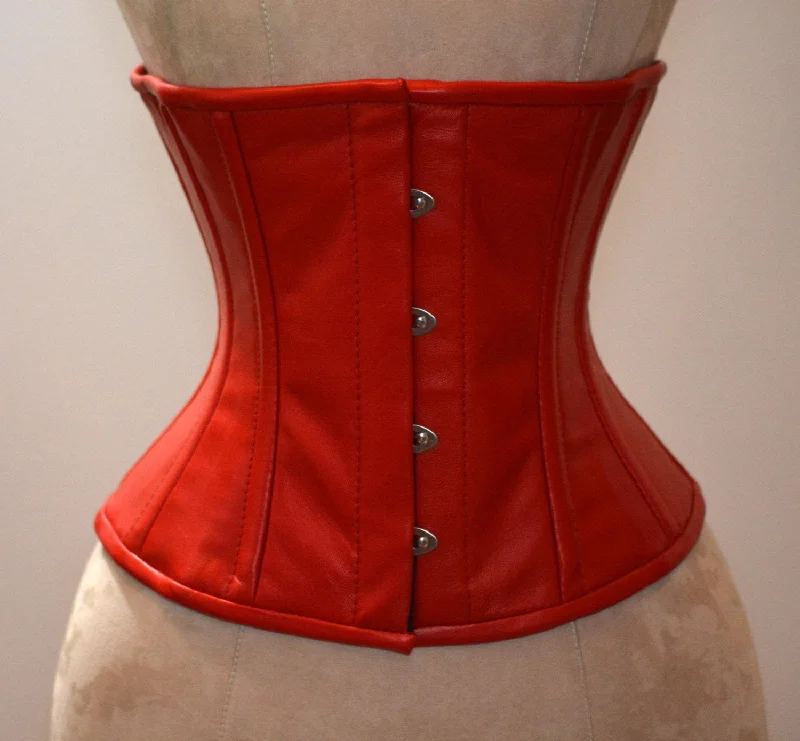 Corset costume ideas-Hand dyed lambskin waist steel-boned authentic corset of red color. Bespoke corset for tight lacing and waist training, steampunk, gothic