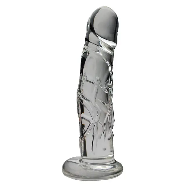 dildo repair options-Realistic 8.5 in. Glass Dildo With Base Clear