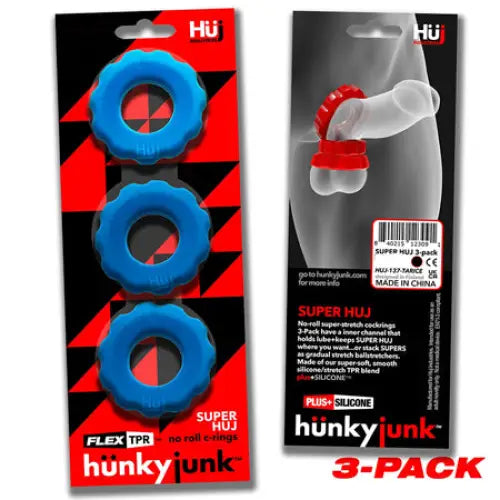 cock ring buying guide reviews-Hunkyjunk SuperHuj 3-Pack Cockrings Teal Ice