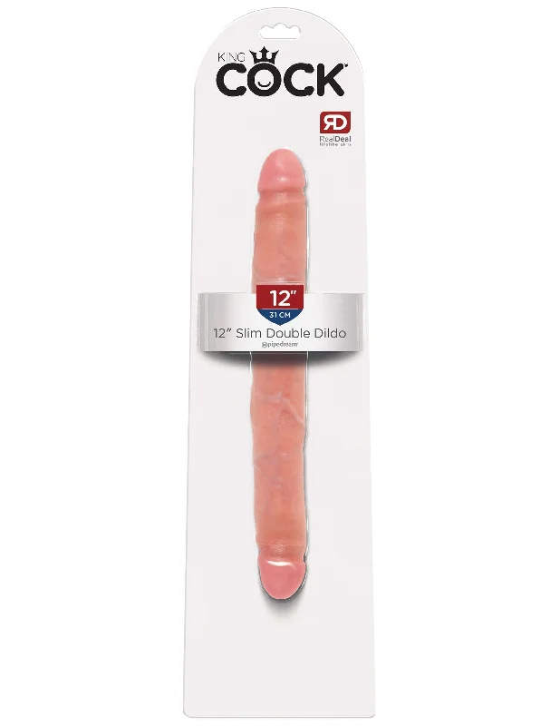 dildo ergonomic experiments-King Cock 12-Inch Slim Double Dildo in Realistic Flesh Beige