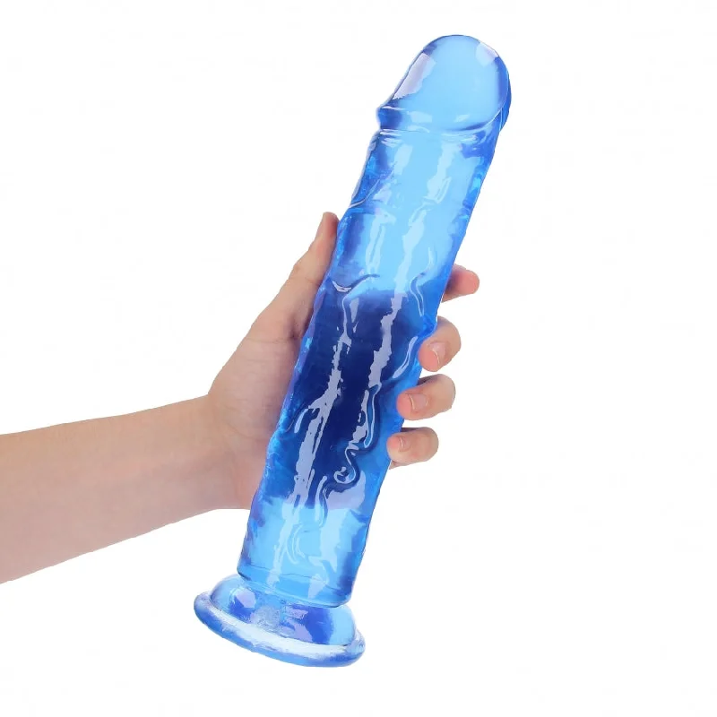 dildo flexibility limits-Crystal Clear Dildo 11" Inch Straight No Balls - Blue