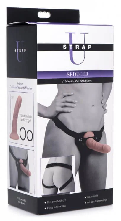 dildo shape manuals-Strap U Seducer 7 inches Silicone Dildo with Harness