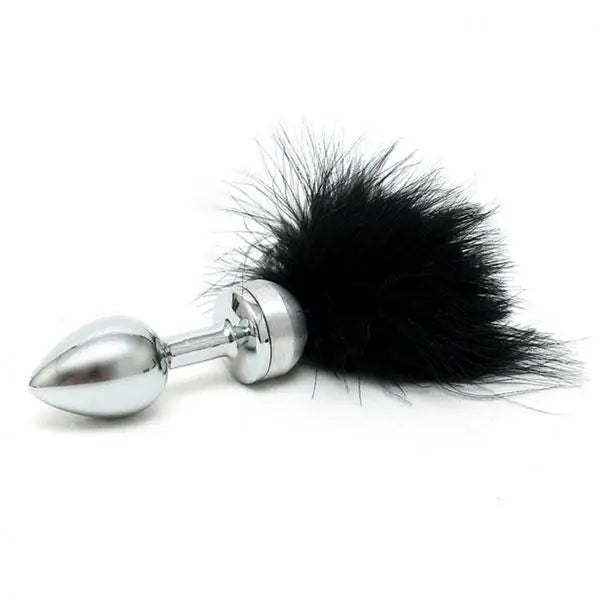 vibrating anal toys for men-Rimba Small Steel Anal Butt Plug with Black Feathers