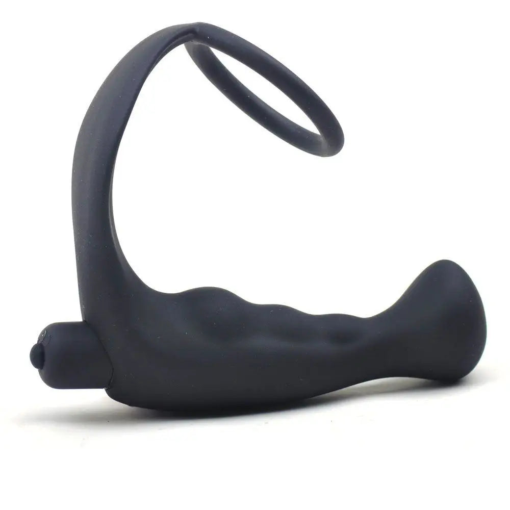 anal toys for solo relaxation-5-inch Silicone Black Bendable Vibrating Anal Plug with Cock Ring