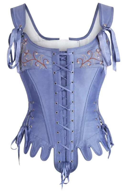 Corset with detachable straps-Blue Satin Historically Inspired Corset with Shoulder Straps