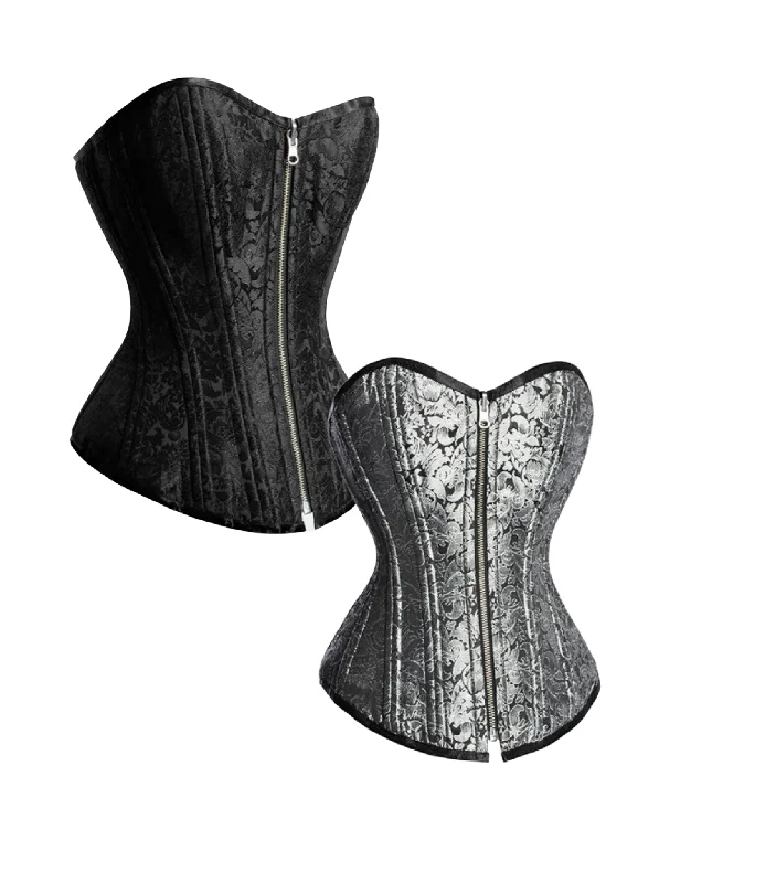 Corset with cotton lining-Black/ Silver Reversible Overbust Waist Training Corset