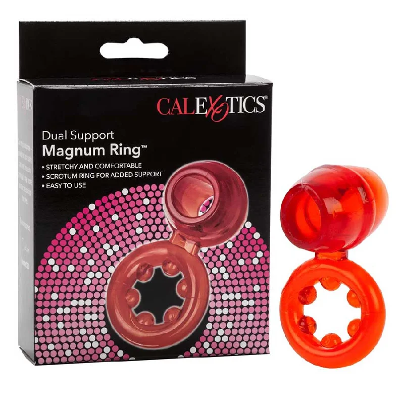 cock ring comfort hacks guide-Dual Support Magnum Cock and Ball Ring by Cal Exotics | Red