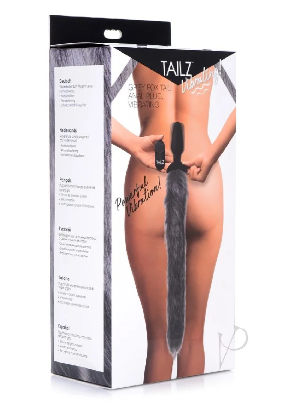 anal toys with long finish-Tailz Vibrating Grey Fox Tail