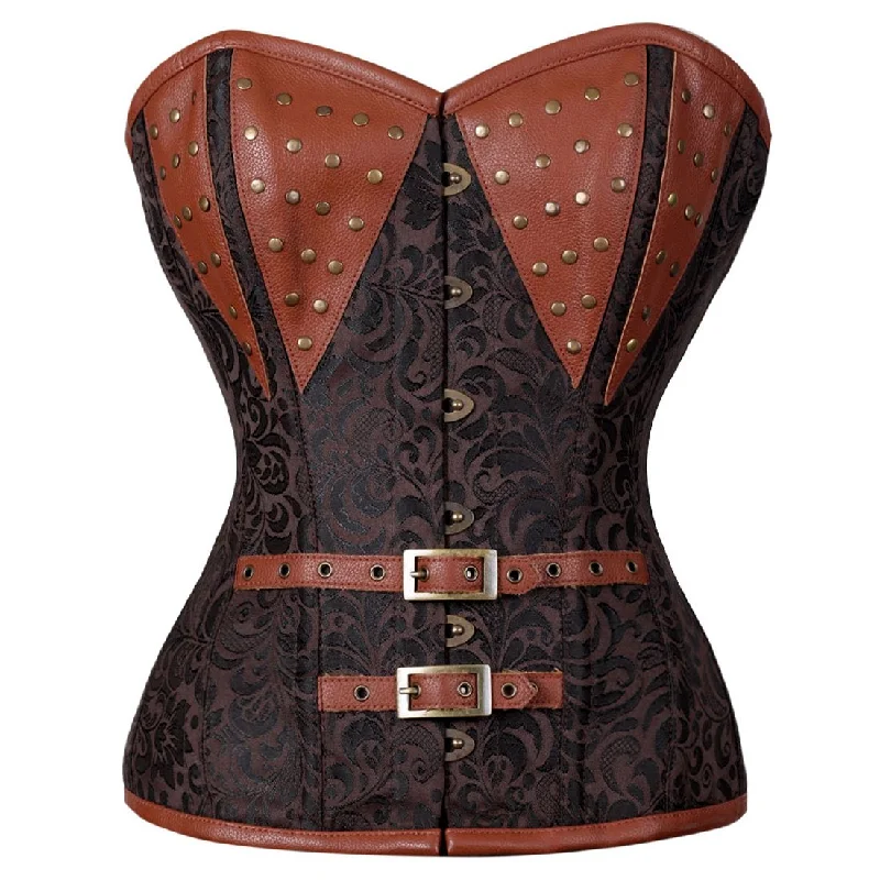 Corset with side straps-Erika Overbust Steel Boned Steampunk Corset