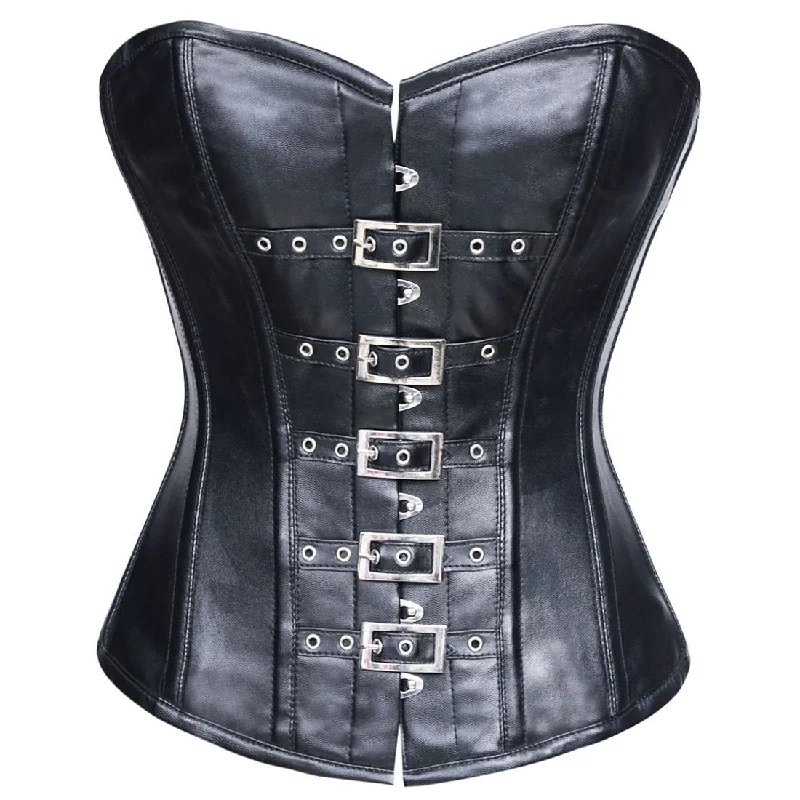 Leather corset jacket-Elisa Punk Gothic Overbust Steel Boned Corset