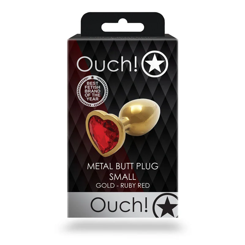 anal toys with firm tip-OUCH! Heart Gem Gold Butt Plug - Small