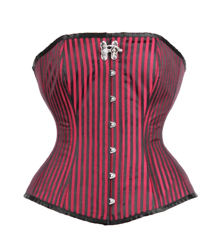 Corset for gothic prom-Red Black Stripes Long Line Overbust Corset