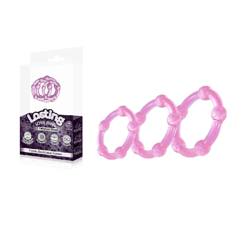 double cock ring uses-Lasting Love Ring 3 Piece Set - Pink - Pink Beaded Cock Rings - Set of 3 Sizes