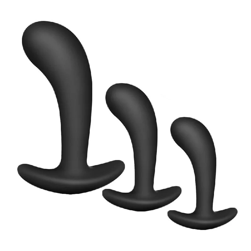 anal toys with quiet design-Black Anal Silicone Training Set (3 Piece)