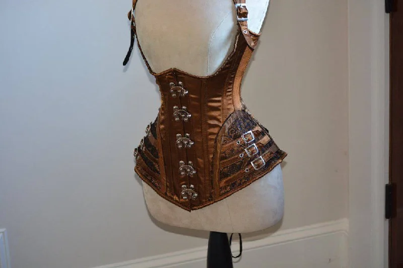 Corset with adjustable straps-Vest corset in steampunk style from satin. Gothic Victorian, steampunk affordable corset