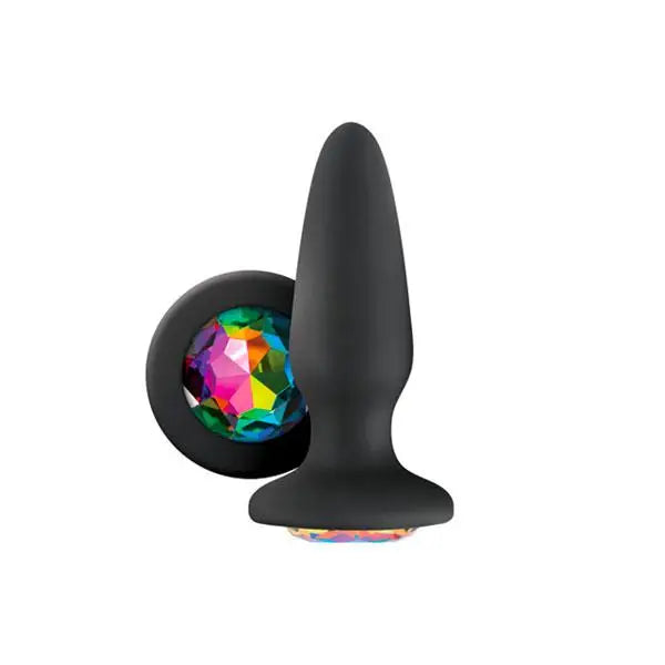 anal toys with sleek grip-5-inch Ns Novelties Black Silicone Anal Butt Plug with Rainbow Gem