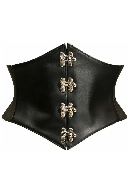 Corset for curvier figures-Lavish Black Faux Leather Corset Belt Cincher w/Clasps