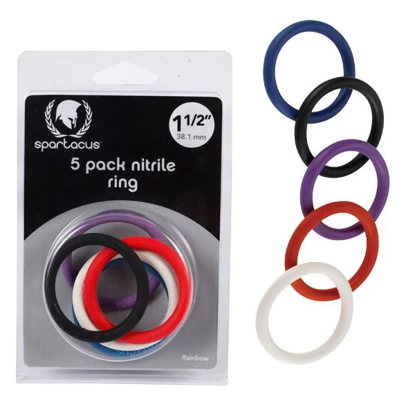 cock ring for stamina tips reviews-Spartacus 1.5 inch Nitrile Cock Ring Set Pack of 5 Rainbow