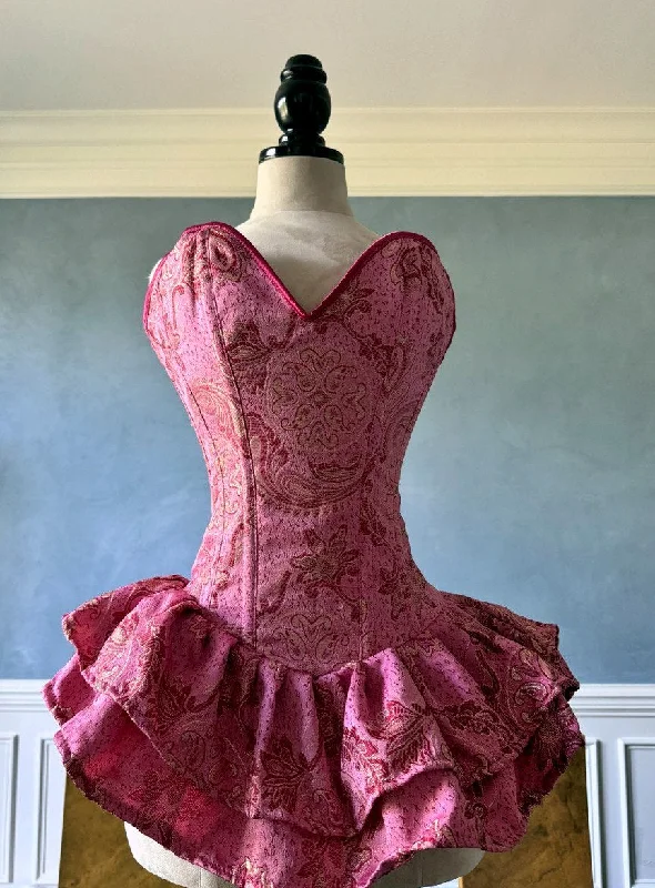 Corset for gothic wedding-Authentic pink brocade corset dress with fluffy skirt. Prom, Valentine, mini wedding dress