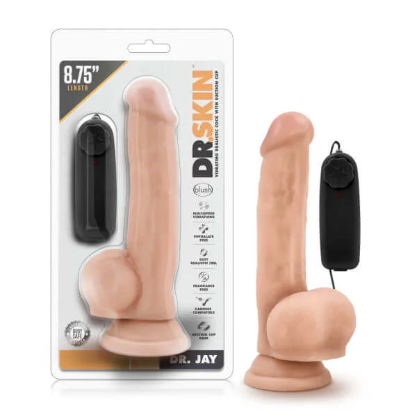 dildo brand guides-Dr Skin Dr Jay 8.75 inches Vibrating Cock with Suction Cup Vanilla Beige Dildo