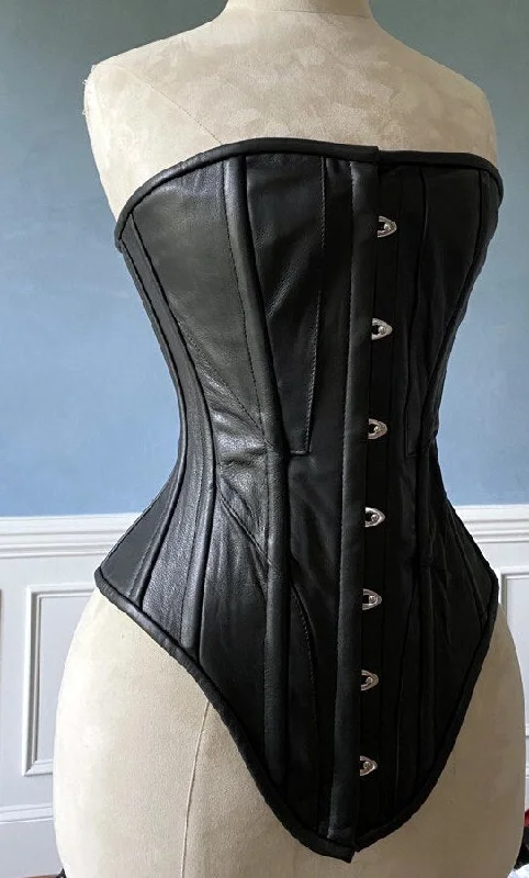 Corset for burlesque show-Historical pattern Edwardian overbust corset from real leather. Steelbone gothic corset